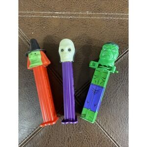 Pez Dispensers Green Face Witch Purple Skull Green Hulk Vintage Lot of  3